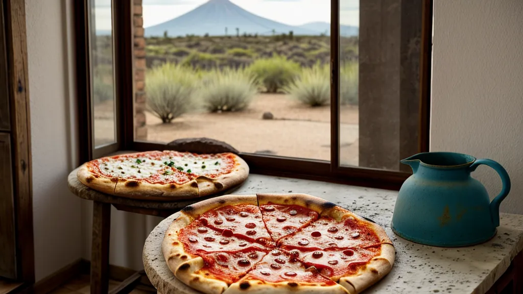 Pizza artesanal recién horneada con especias za'atar en un patio de Puebla