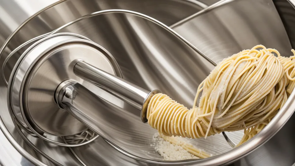 Lámina de masa de pasta pasando por los rodillos de una máquina manual.
