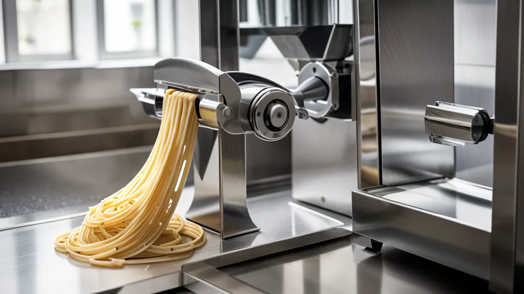 Cuchillas de corte de 6.5 mm para fettuccine en una máquina artesanal.