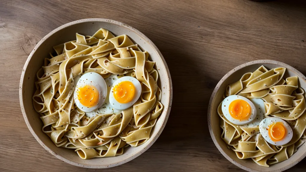 Detalle de fideos tagliatelle frescos en bandeja con polvo de harina