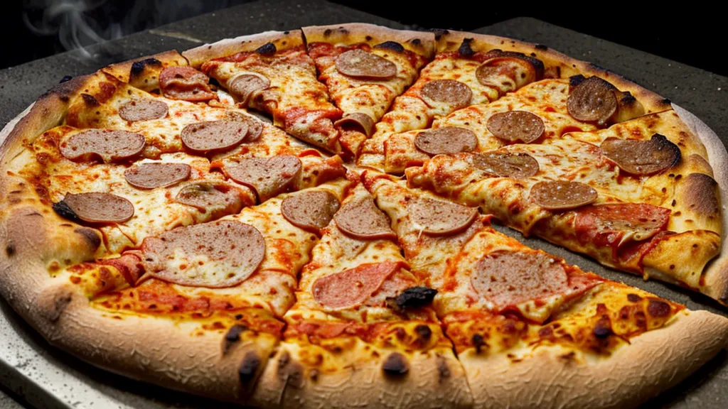 Pizza rota sobre la piedra caliente de un horno portátil durante una cocción fallida