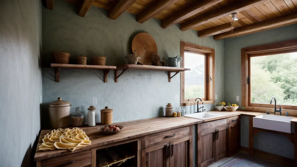 Mesa de trabajo con secador de pasta de madera y equipo de cocina en Puebla